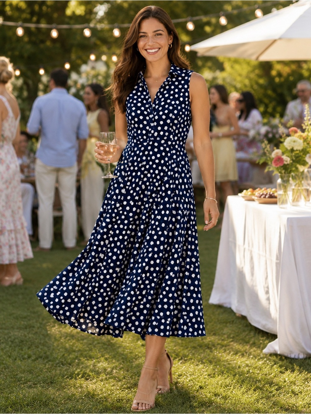kate spade women’s navy sleeveless dress with white floral polka dots size 0